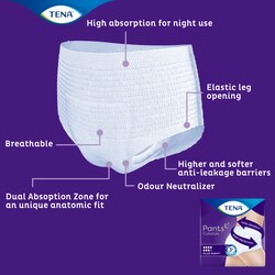 TENA Pants Plus Night avec technologie avancée qui garde au sec et assure confort et sécurité anti-fuites