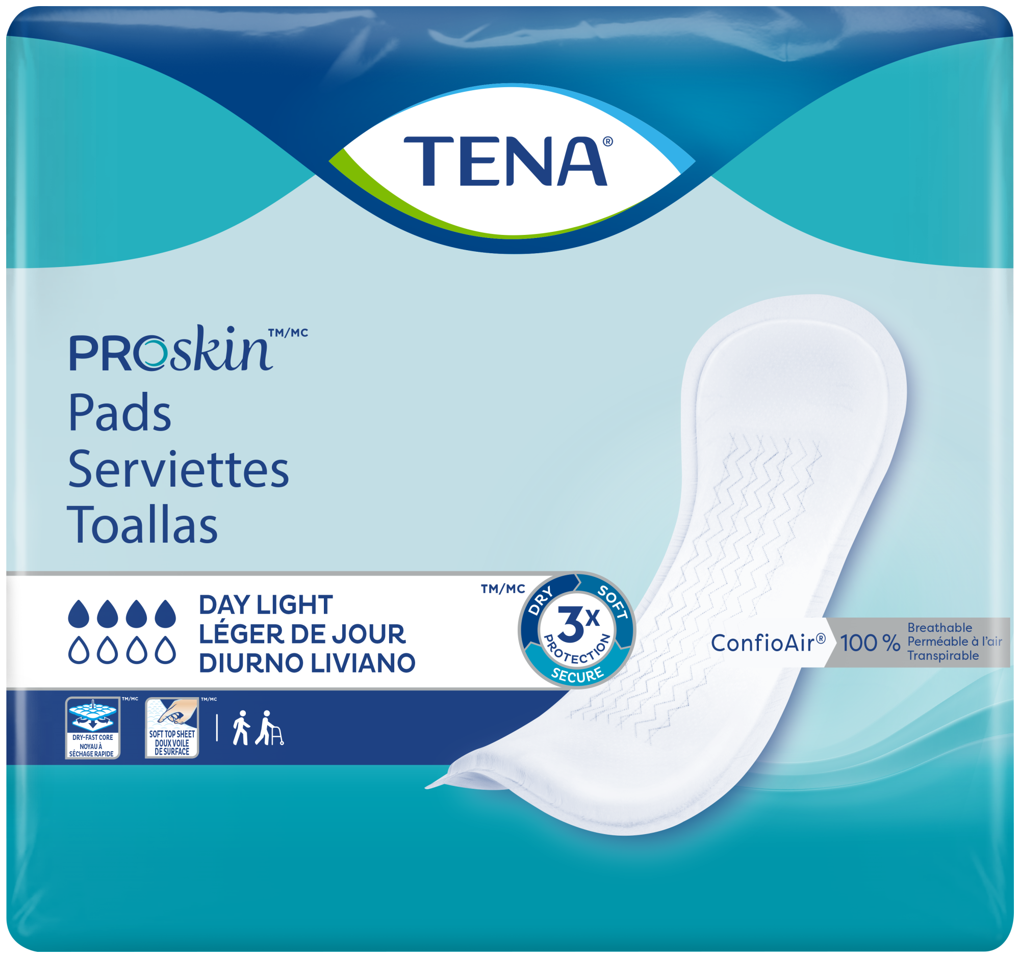 TENA ProSkin à absorption légère de jour | Serviettes d’incontinence