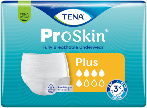 Pack shot of TENA ProSkin Plus fully breathable underwear