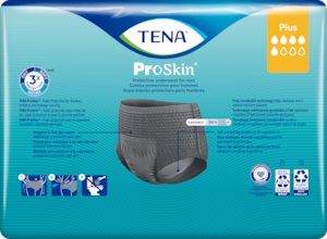 Back of pack of TENA ProSkin Plus Protective Underwear for Men