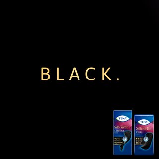 BLACK. Two packages of TENA Silhouette Noir Liners and Pads

