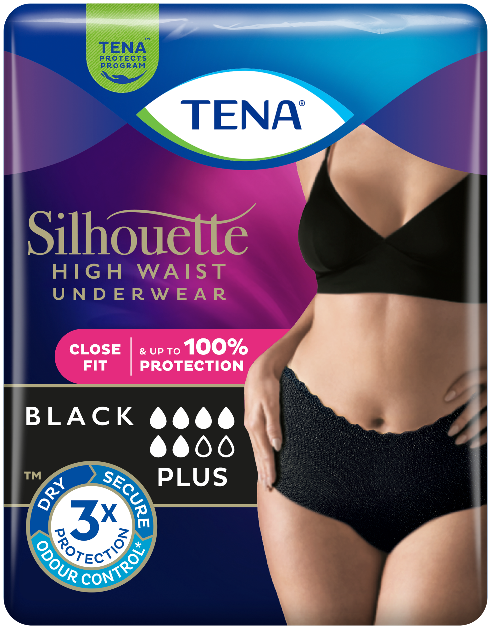 TENA Silhouette Plus High Waist Black | Incontinence Underwear