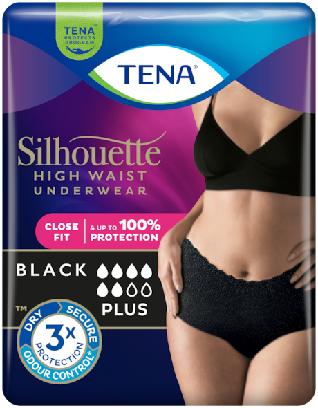 Pakke med undertøy fra TENA Silhouette Plus High Waist Black