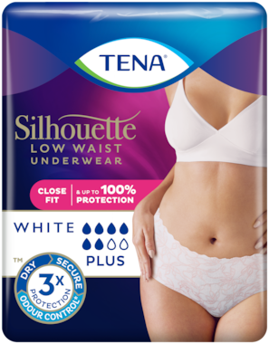 Paquete de belleza de ropa interior TENA Silhouette Plus Cintura Baja blanco