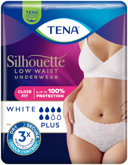 Paquete de belleza de ropa interior TENA Silhouette Plus Cintura Baja blanco