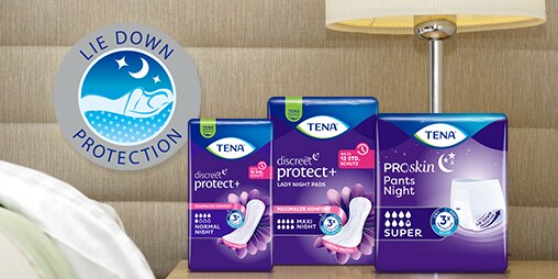 Nacht-Produkte von TENA wurden speziell für die Verwendung im Liegen in der Nacht entwickelt.