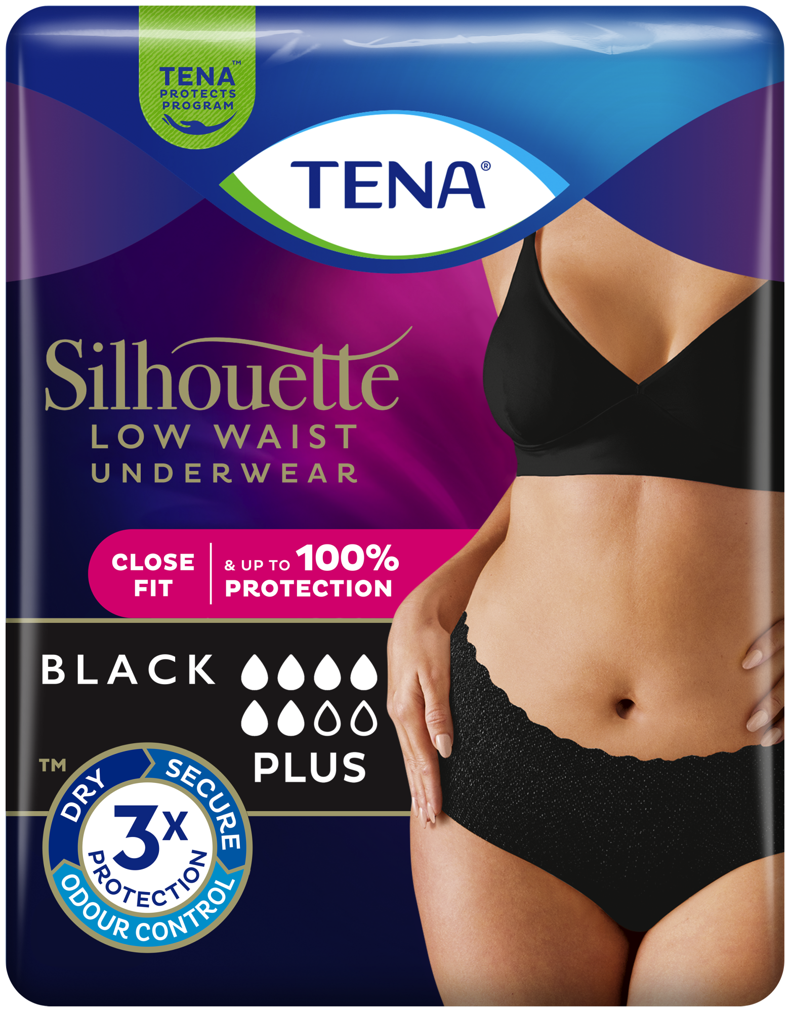 TENA Silhouette Taille basse Noir | Sous-vêtement absorbant