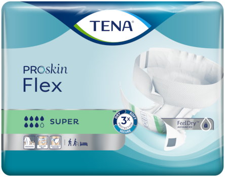 „TENA Flex Super“ – ergonomiškos juostinės sauskelnės šlapimo nelaikantiems žmonėms.
