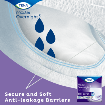 Culotte d’incontinence de nuit TENA Overnight avec douces barrières antifuites pour une sécurité optimale