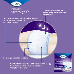 TENA ProSkin Overnight  underwear has Lie Down Protection and is fully breathable