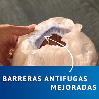 Visualización de las barreras azules de seguridad ante las pérdidas que contiene TENA Pants protect+