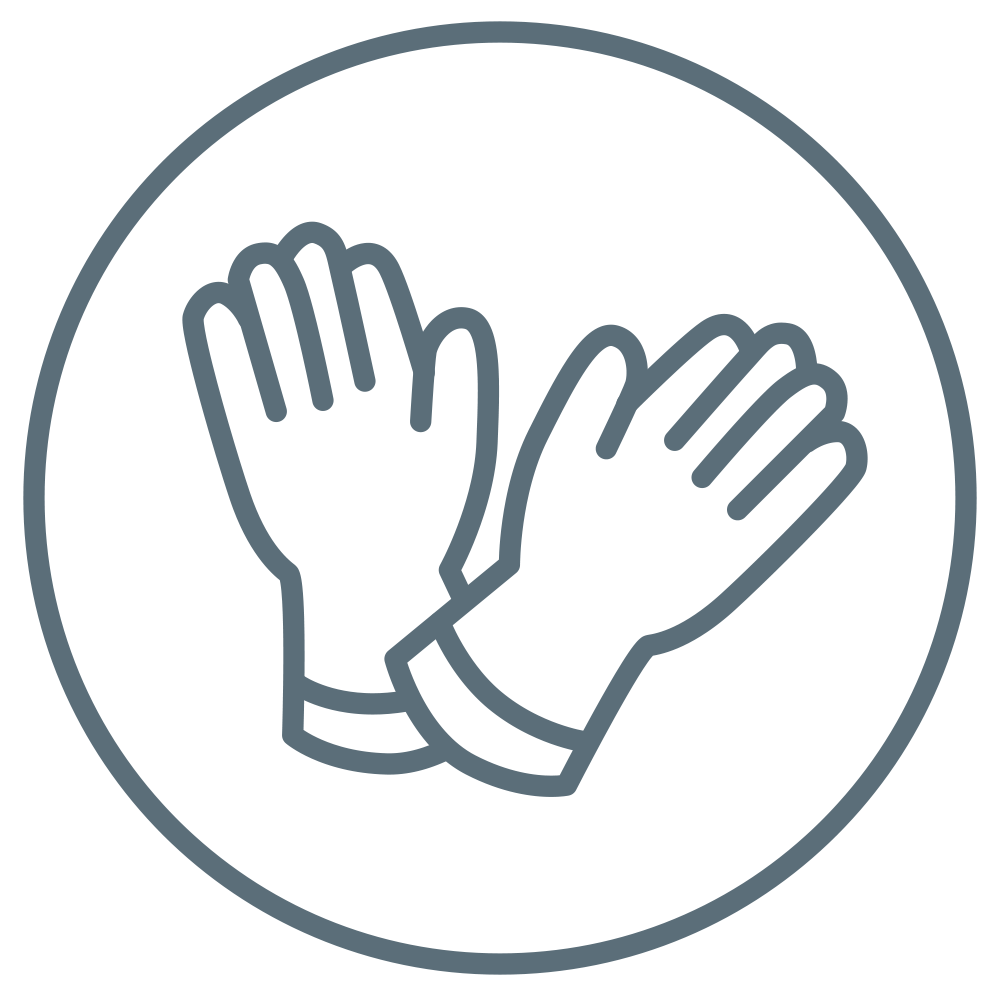 Hände mit Handschuhen.