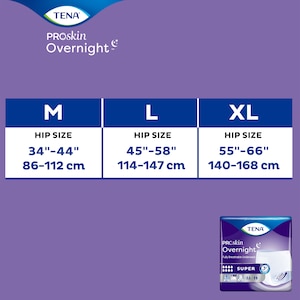 Choose the right size for TENA ProSkin Overnight Underwear