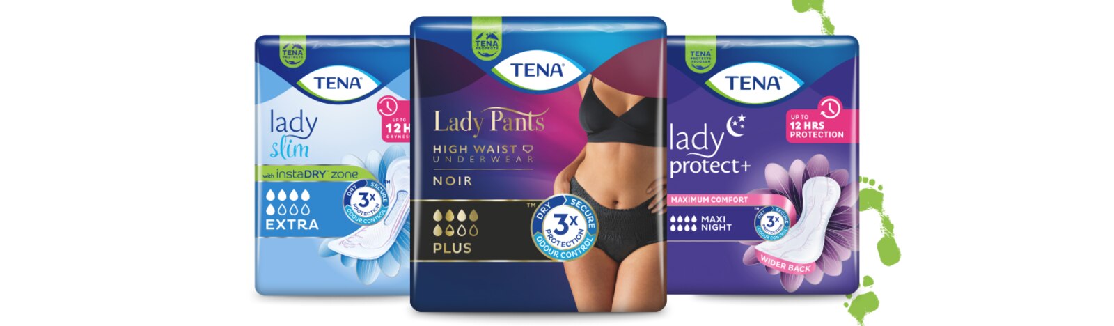 Slika zavitkov hlačk TENA Silhouette, vložkov TENA in TENA ProSkin Comfort