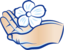 Icon for the claim "dermatologically tested". Icon displays a hand and a white flower in the hand