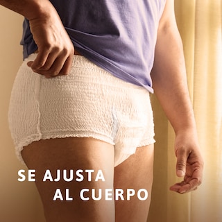 Imagen de una persona que lleva puesto TENA Pants protect+ para mostrar el ajuste perfecto