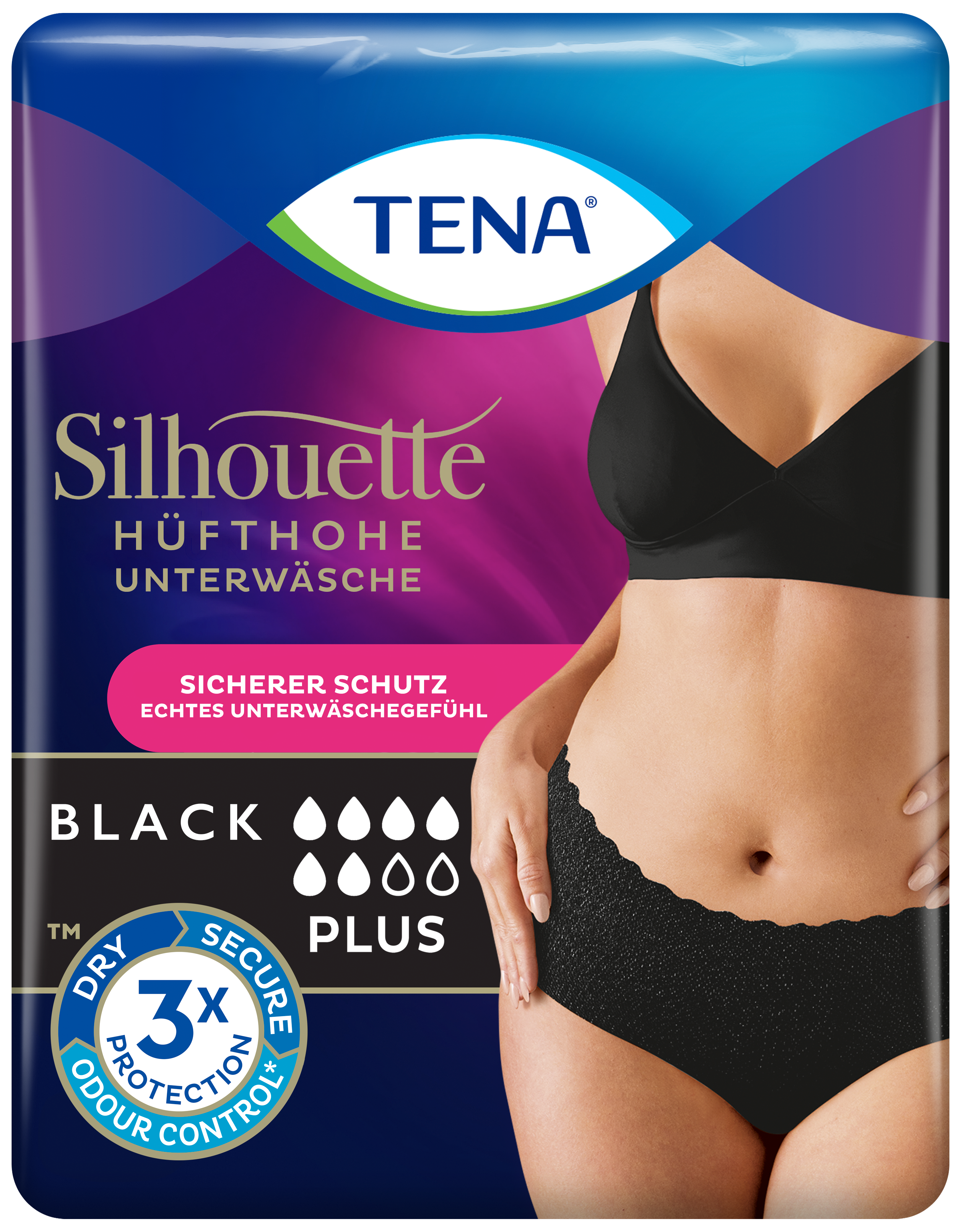 TENA Silhouette Plus Black | Hüfthohe Unterwäsche zum Schutz bei Blasenschwäche