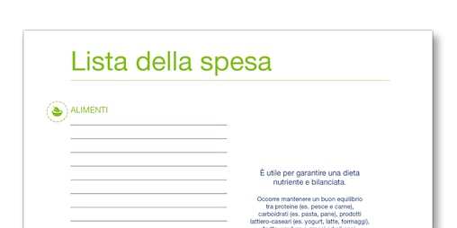 Immagine del modello di lista della spesa creato da TENA per i familiari assistenti