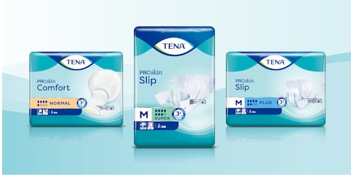 Bild som visar produkterna TENA Comfort och TENA Slip.