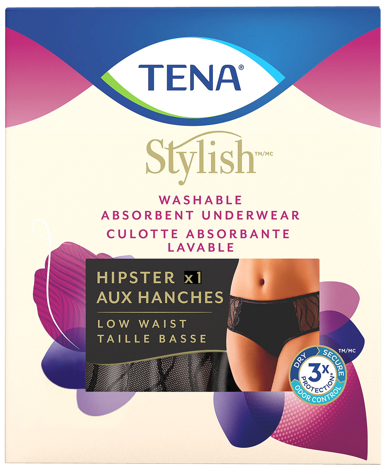 TENA Stylish Washable Absorbent Underwear for light leaks | Hipster | Black