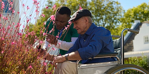 a nursing home nurse and an elderly man