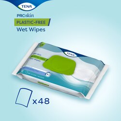 A package of TENA ProSkin Plastic-Free large Wet Wipes 48 pieces