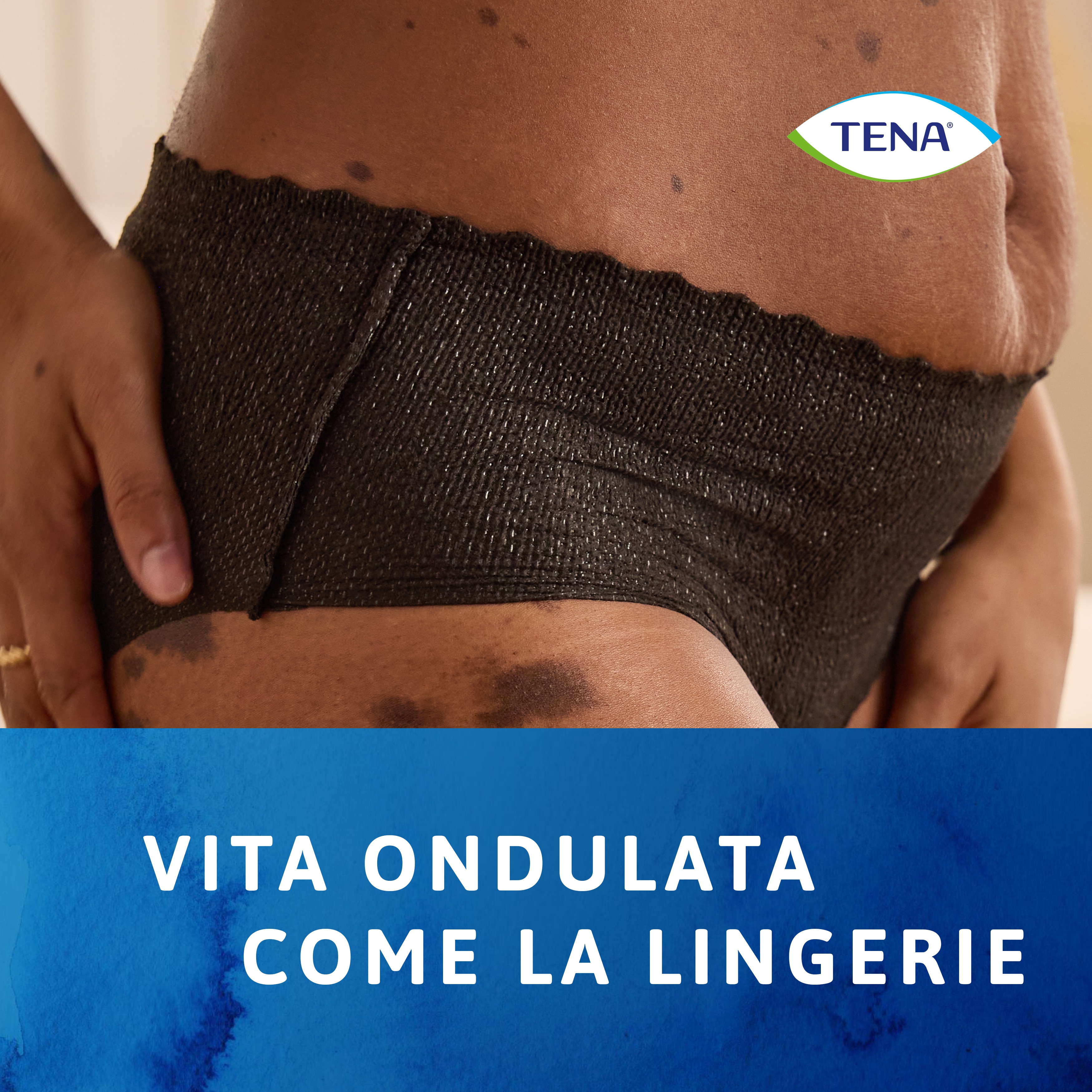 Design ondulato della vita delle mutandine assorbenti TENA Silhouette a vita bassa