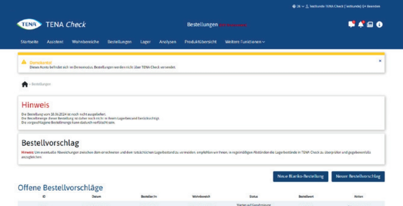 TENA Check - Bestell- und Logistikmanagement