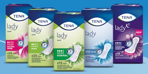 Pack shot of TENA Lady pads range