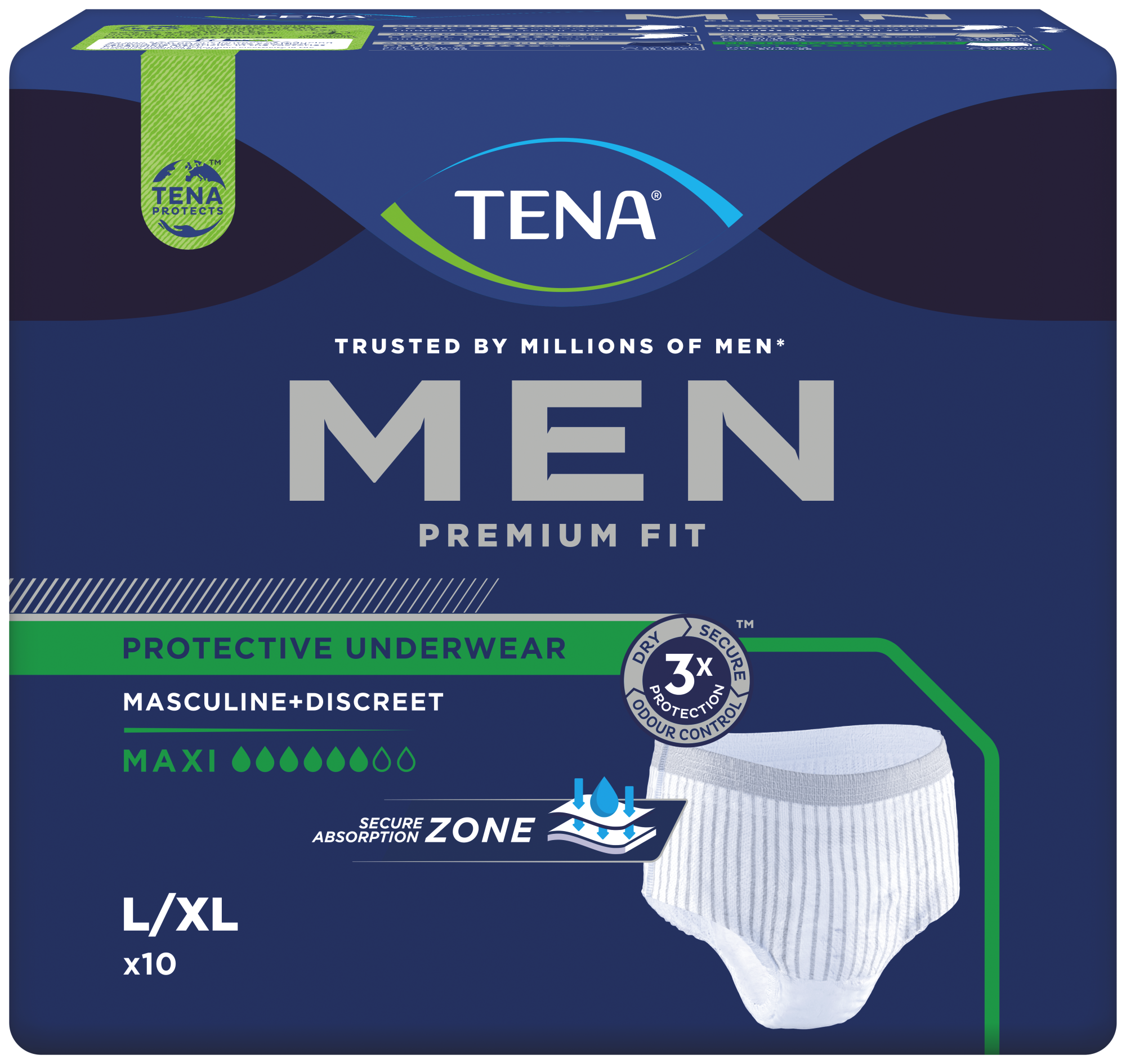 تينا مِن بريميوم فيت بروتيكتيف أندروير ماكسي (TENA Men Premium Fit Protective Underwear Maxi) | ملابس داخلية ضد السلس البولي