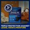 The TENA Protective Shield Light package laying on a table with the caption "Triple protection against leaks, odor and moisture"