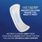 Product illustration of a TENA Sensitive Care Ultra pad, with an arrow pointing towards the highlighted absorption zone in the middle of the pad, with the caption "InstaDry absorption zone where you need it most". Caption below the pad: "Wetness is drawn away from your skin & locked deep inside the pad for lasting dryness & skin comfort."