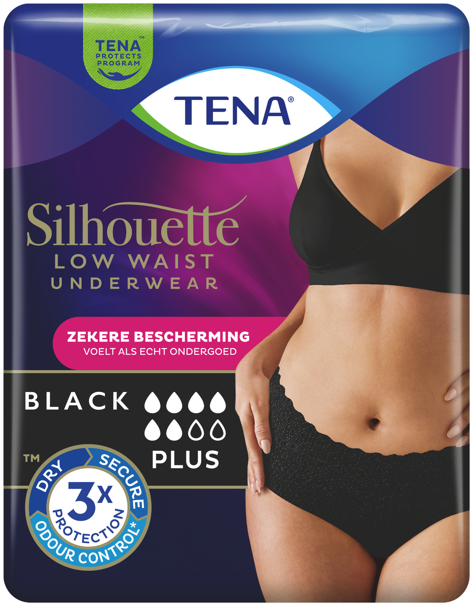TENA Silhouette Plus Low Waist Zwart | Incontinentieondergoed TENA Silhouette Plus Low Waist Zwart | Incontinentieondergoed