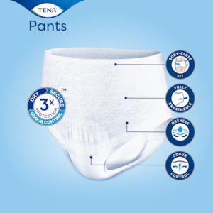 Close body fit with breathable material and odour control TENA absorbent Pants Discreet