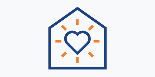 Eine Icon mit einem leuchtenden Herz in einem hausförmigen Rahmen