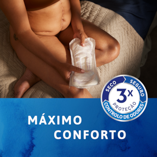 Máximo conforto com Tripla Proteção para secura, segurança e controlo de odores