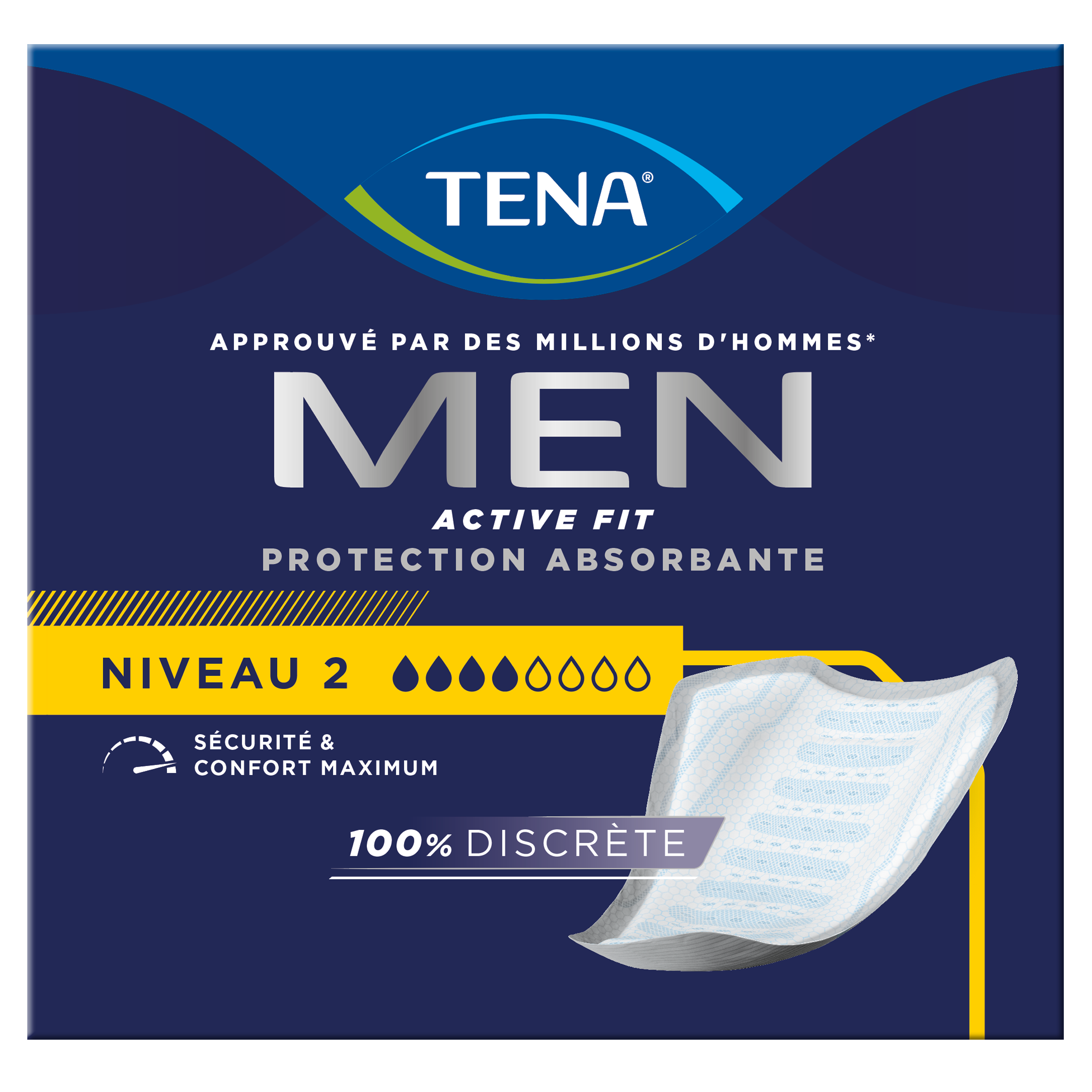 TENA Men Active Fit avec protection absorbante de niveau&nbsp;2 | Protections pour fuites urinaires