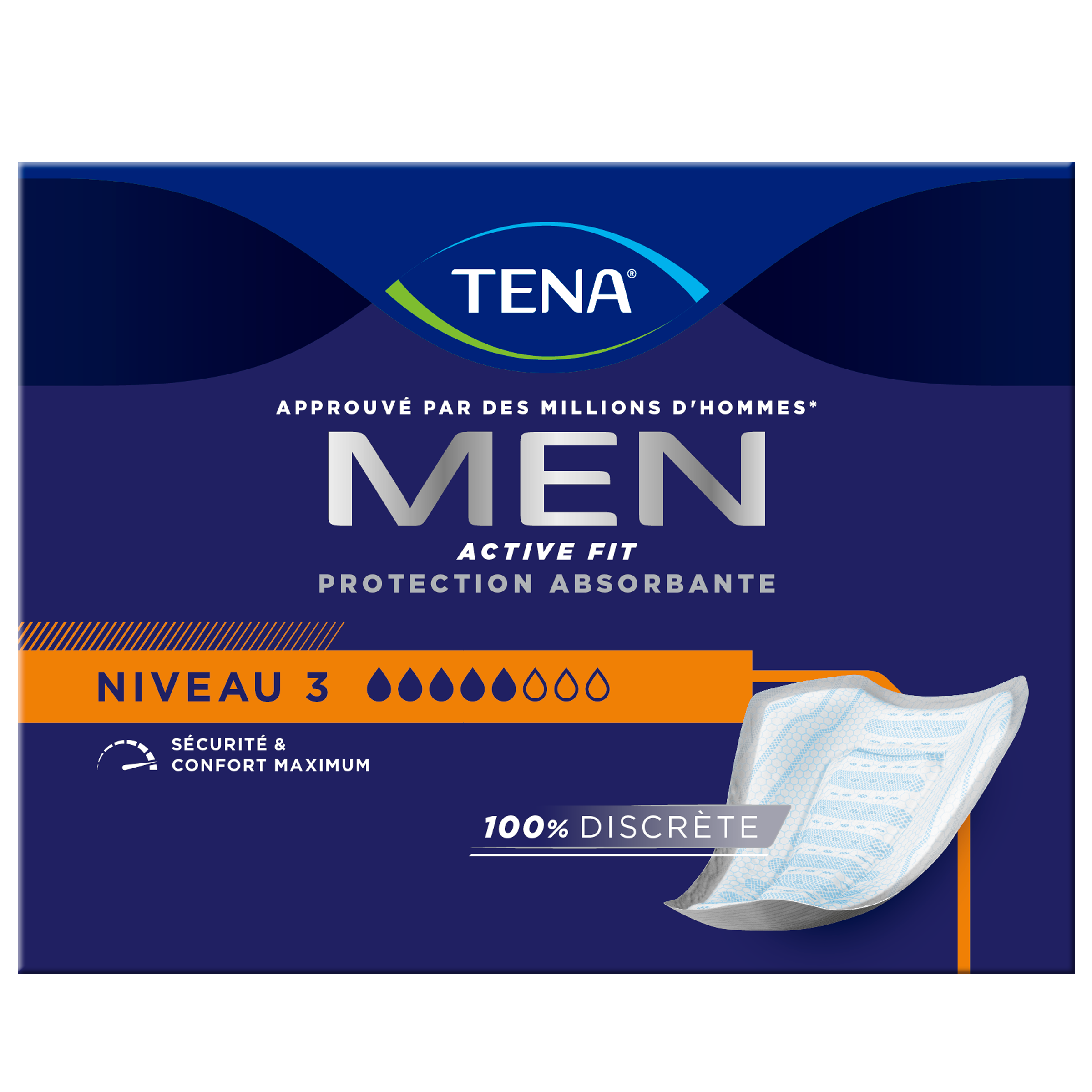 TENA Men Active Fit avec protection absorbante de niveau&nbsp;3 | Protections pour fuites urinaires