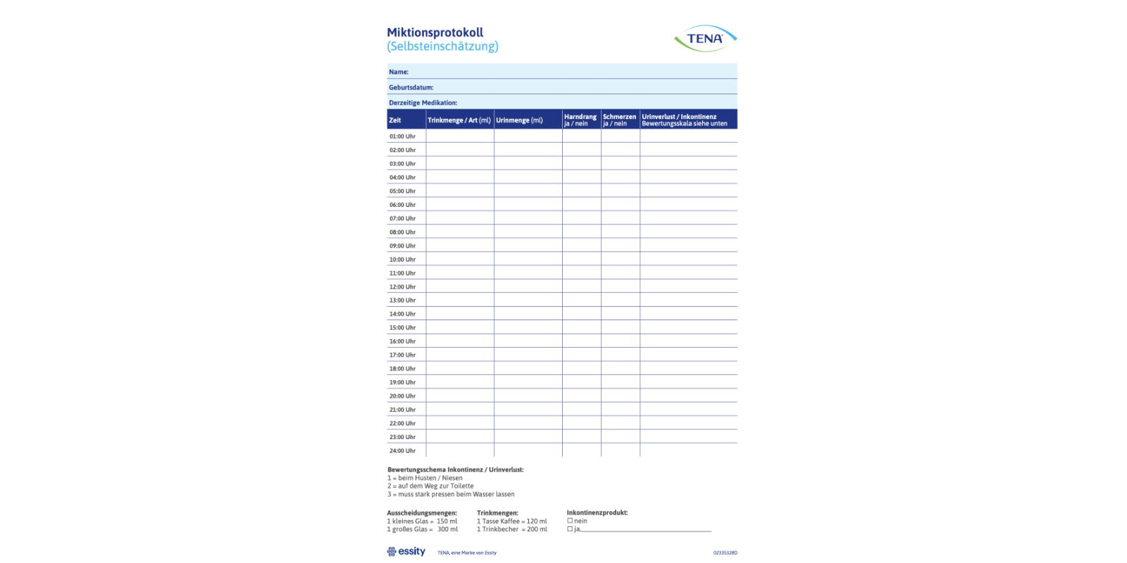 Vorschau des Miktionsprotokoll