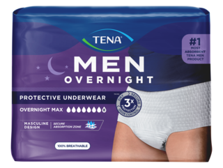 Pack shot of TENA Men Overnight Max underwear
