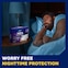 Product TENA Men Overnight Max underwear lying on night table next to a sleeping man