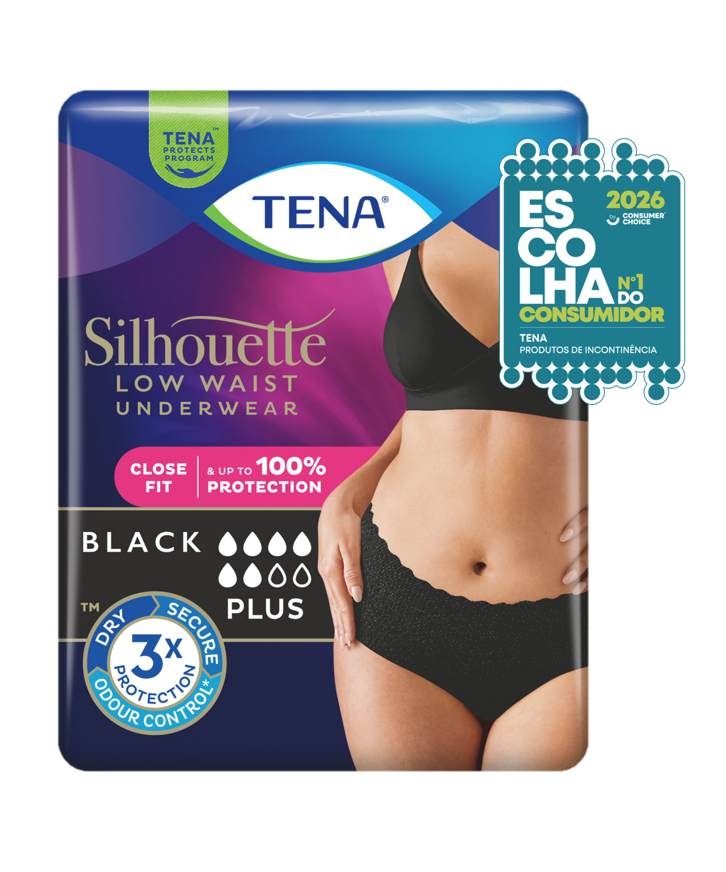 TENA Silhouette Plus Cintura Baixa Preto